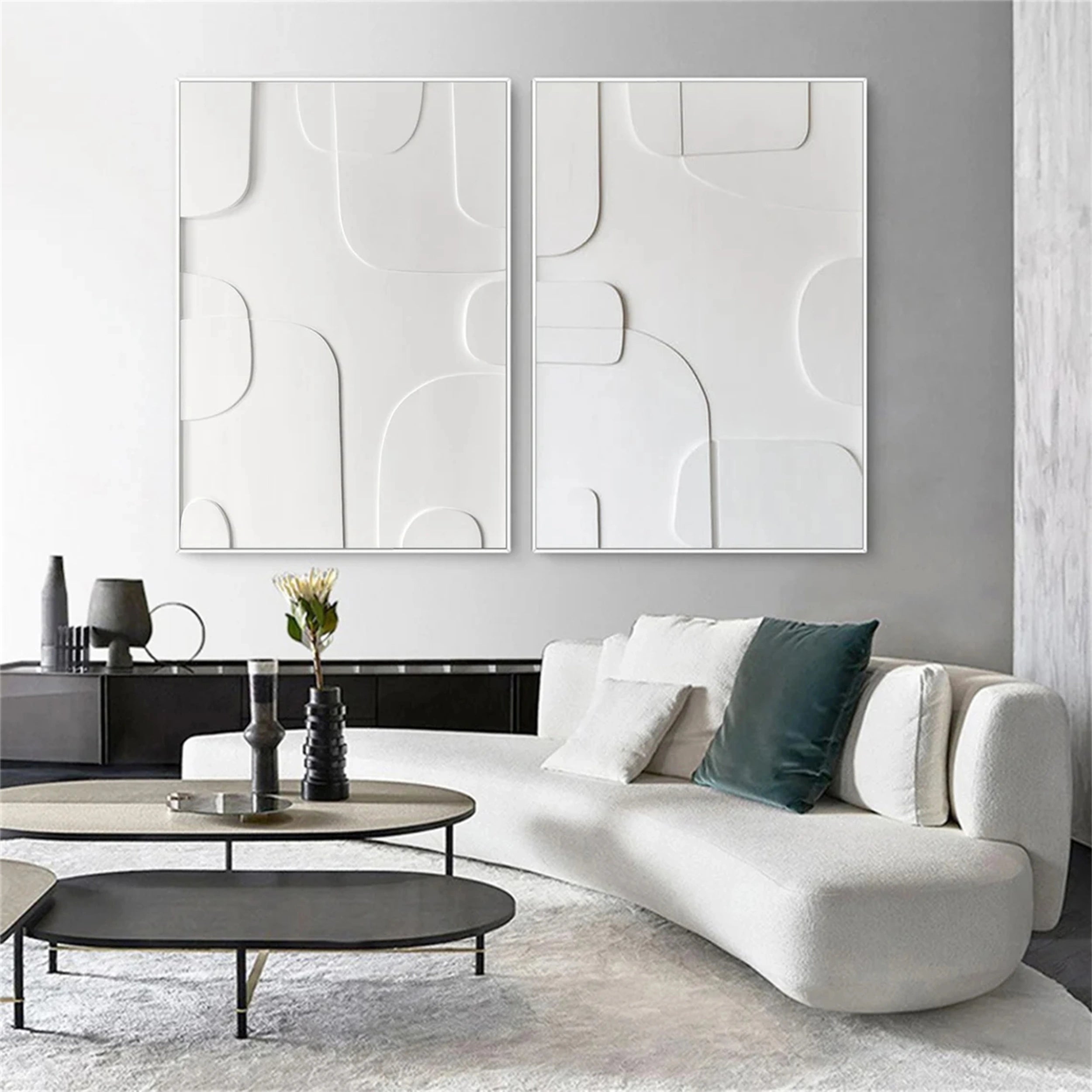 White Minimalist Textured Paintings Canvas Set of 2 #MM147