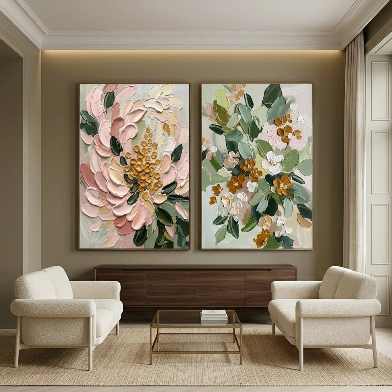 Flower & Tree Abstract Texture Canvas Set of 2 # FT 385