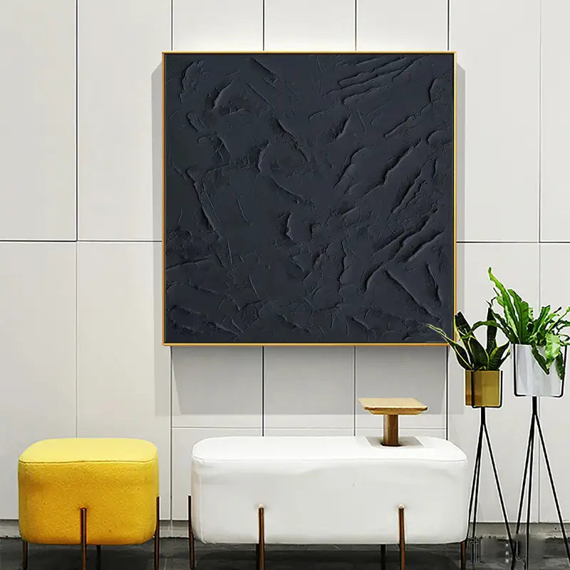 Black Minimalist Textured Painting Canvas #MZ001-Square