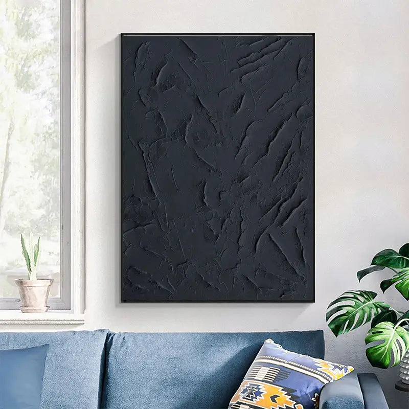 Black Minimalist Textured Painting Canvas #MZ001