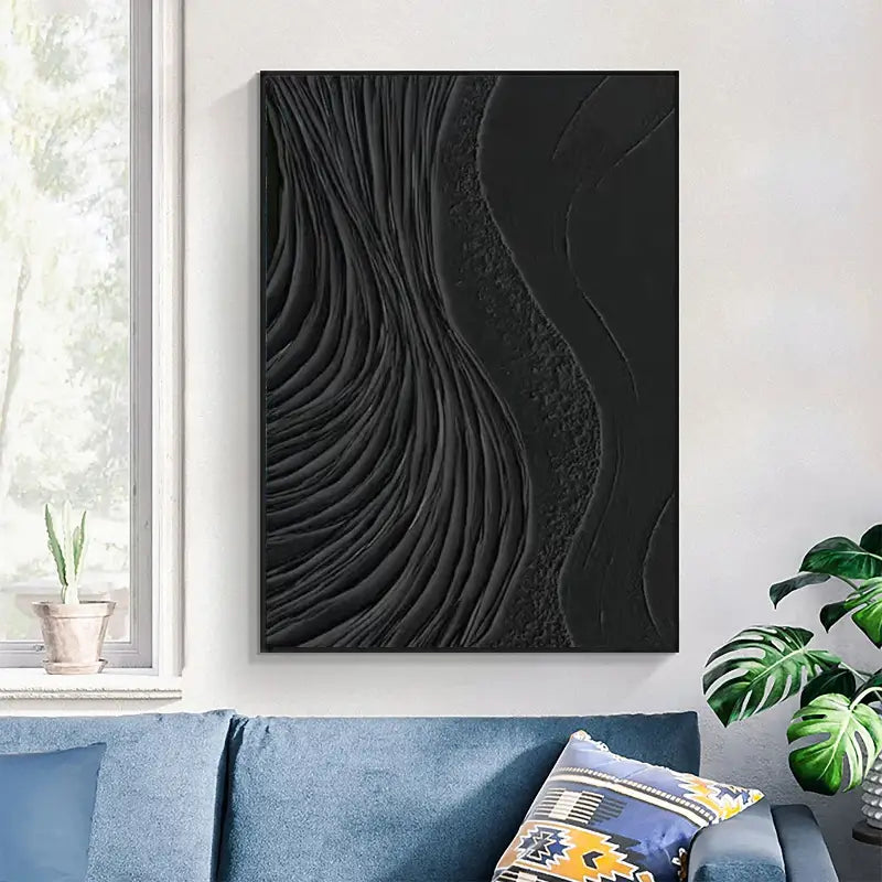 Black Minimalist Textured Painting Canvas #MZ002