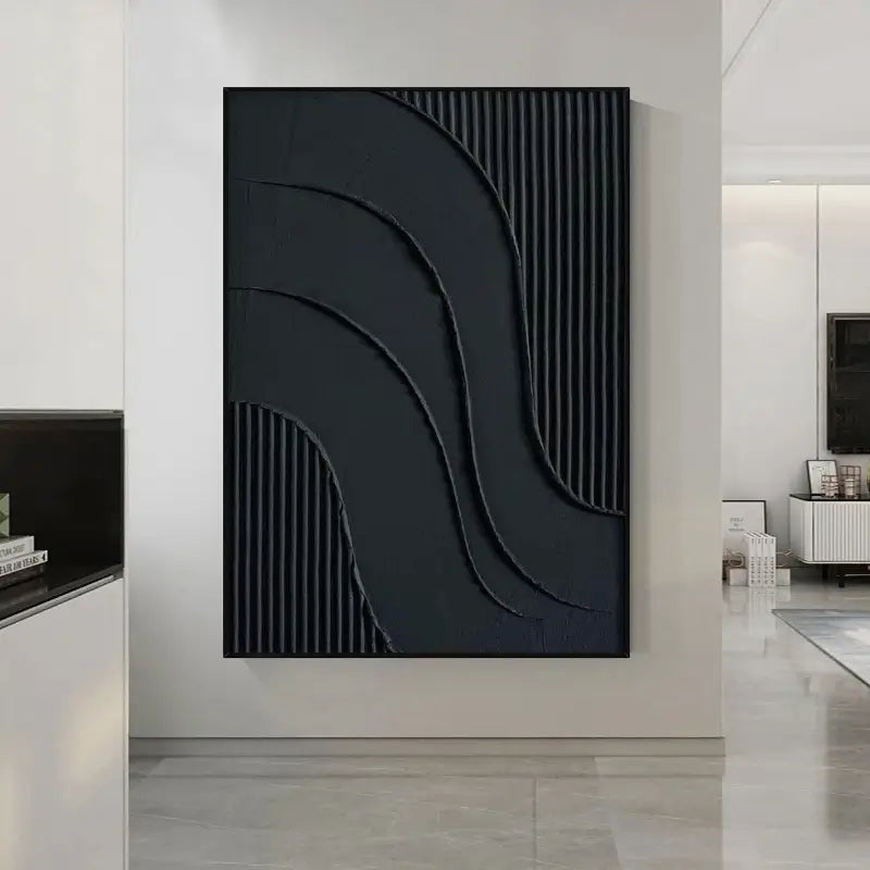 Black Plaster Art Minimalist Textured Painting #MZ007