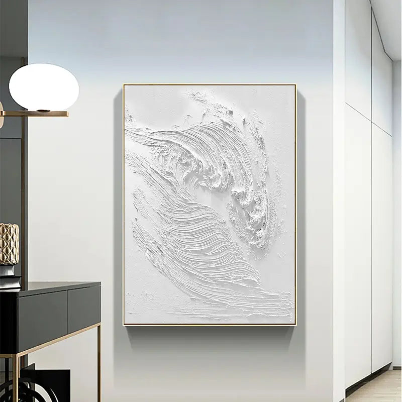 White Minimalist Textured Painting Canvas #MM001-Vertical