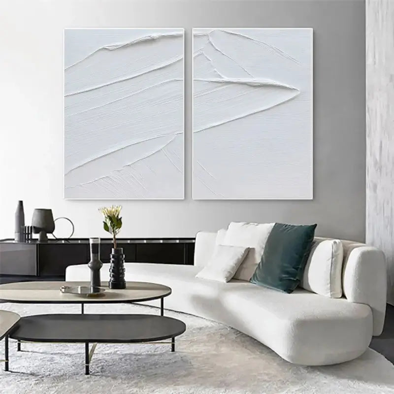 White Minimalist Textured Paintings Canvas Set of 2 #MM046