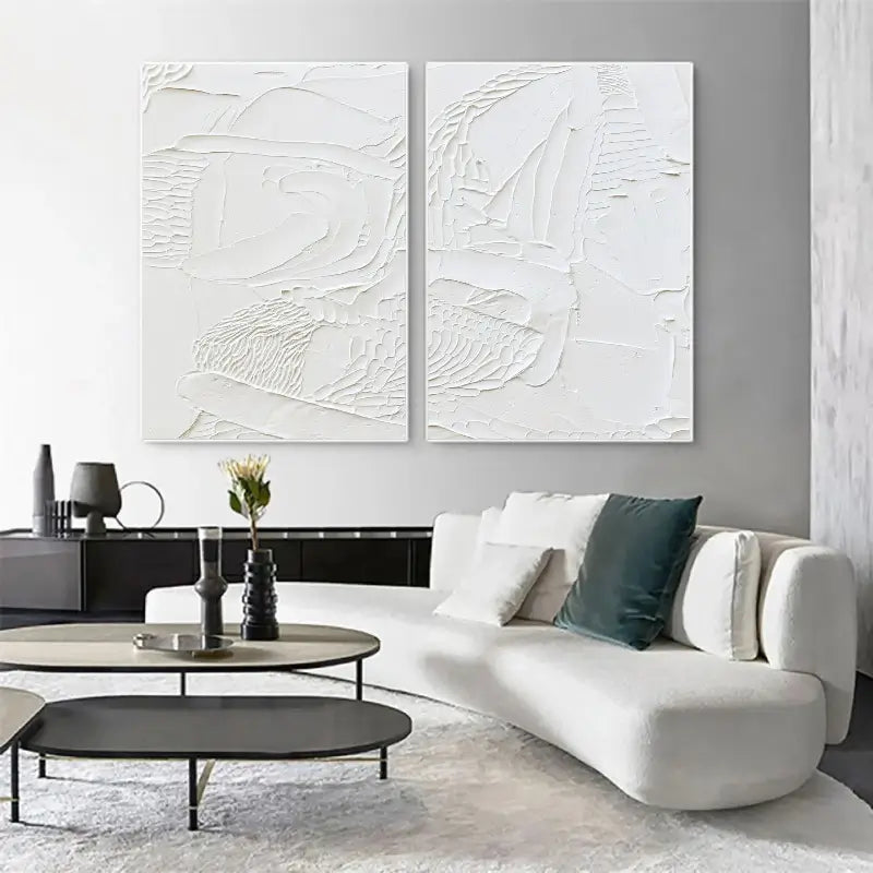 White Minimalist Textured Paintings Canvas Set of 2 #MM045