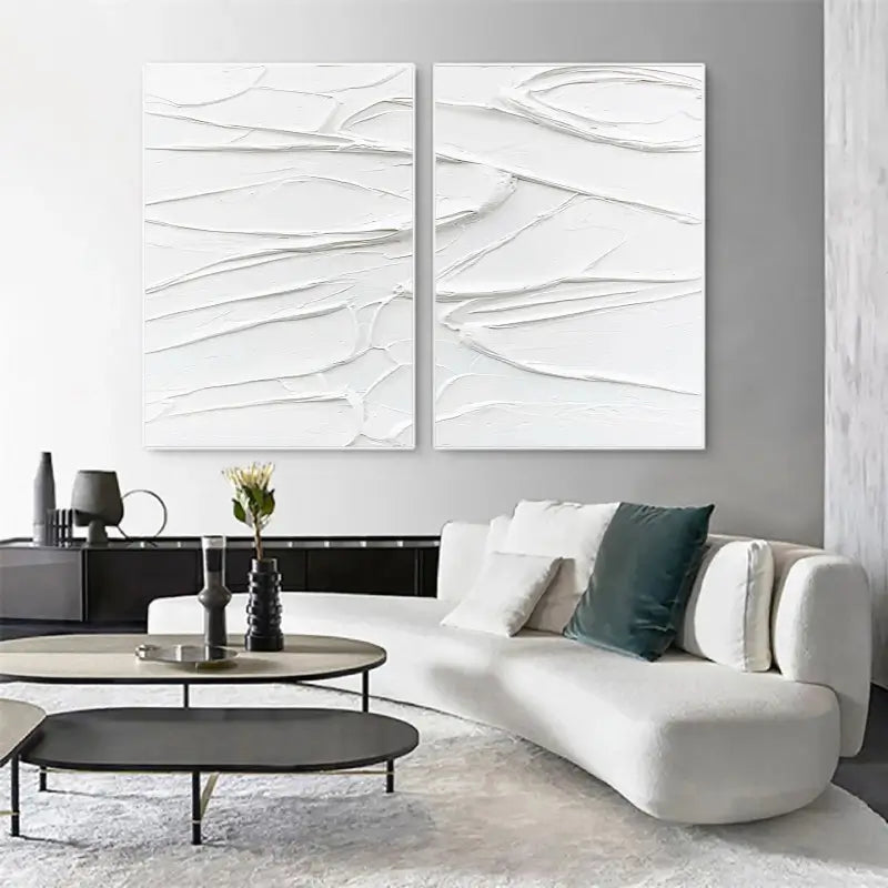 White Minimalist Textured Paintings Canvas Set of 2 #MM049