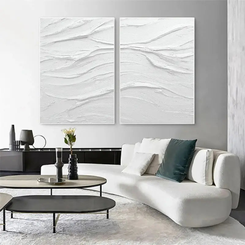 White Minimalist Textured Paintings Canvas Set of 2 #MM050
