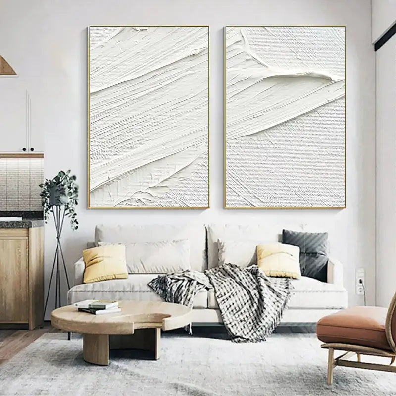 White Minimalist Textured Paintings Canvas Set of 2 #MM052