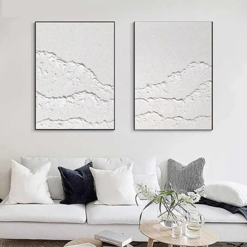 White Minimalist Textured Paintings Canvas Set of 2 #MM067