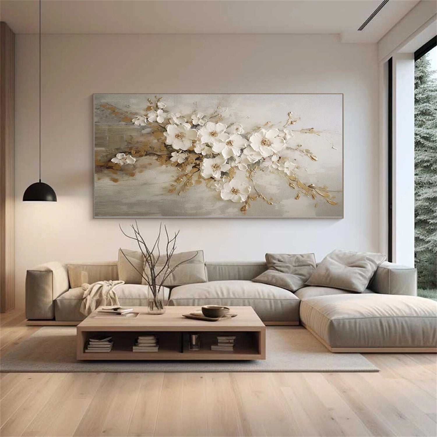 #CL-Frameless(Stretched Only)  Flower And Tree Painting #FT 179