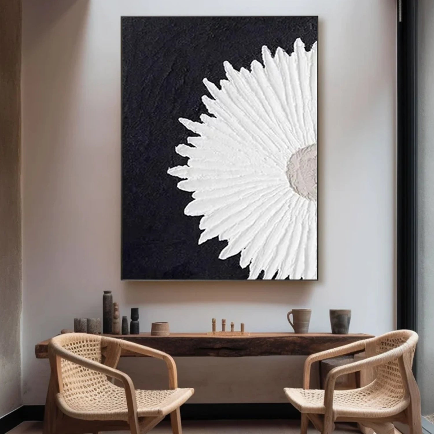 Black and White Minimalist Textured Canvas Art #MZ157