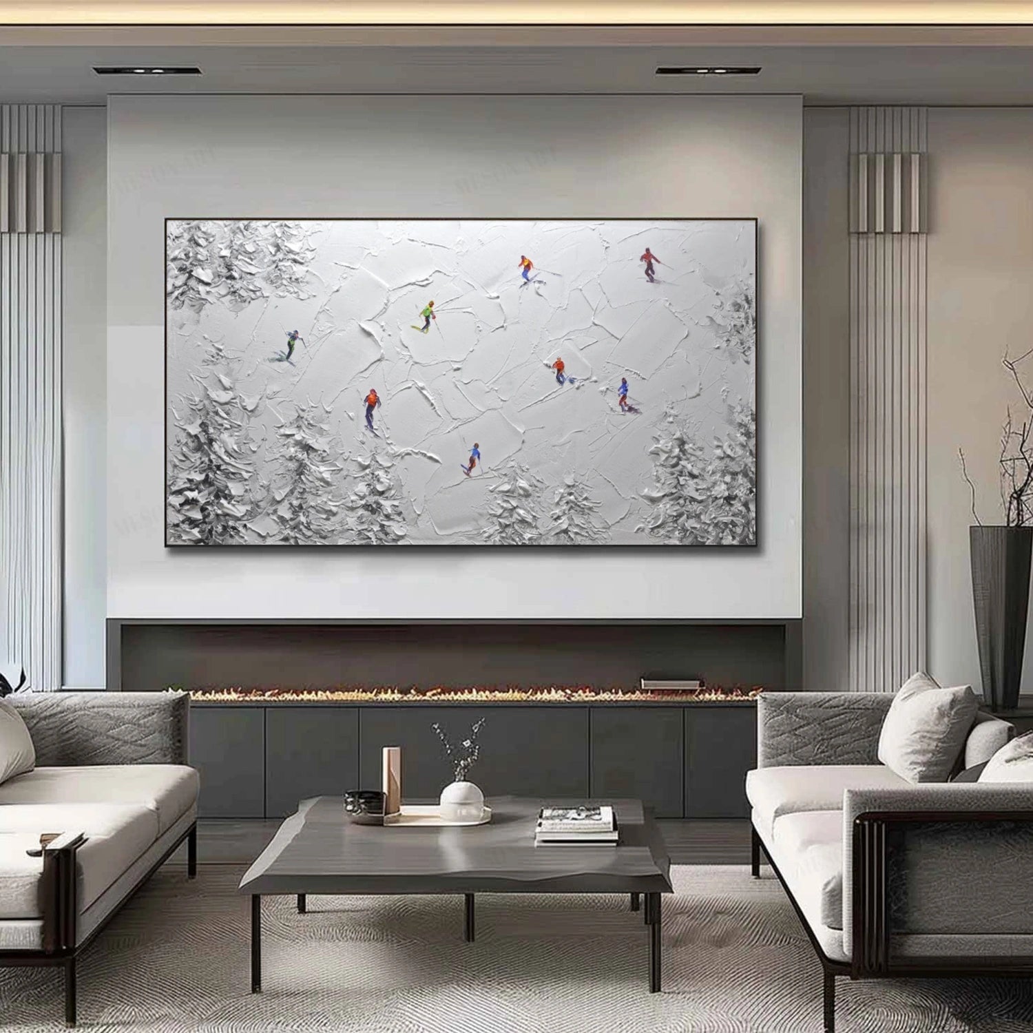 Skiing Sport Art Textured Painting Canvas # SA044