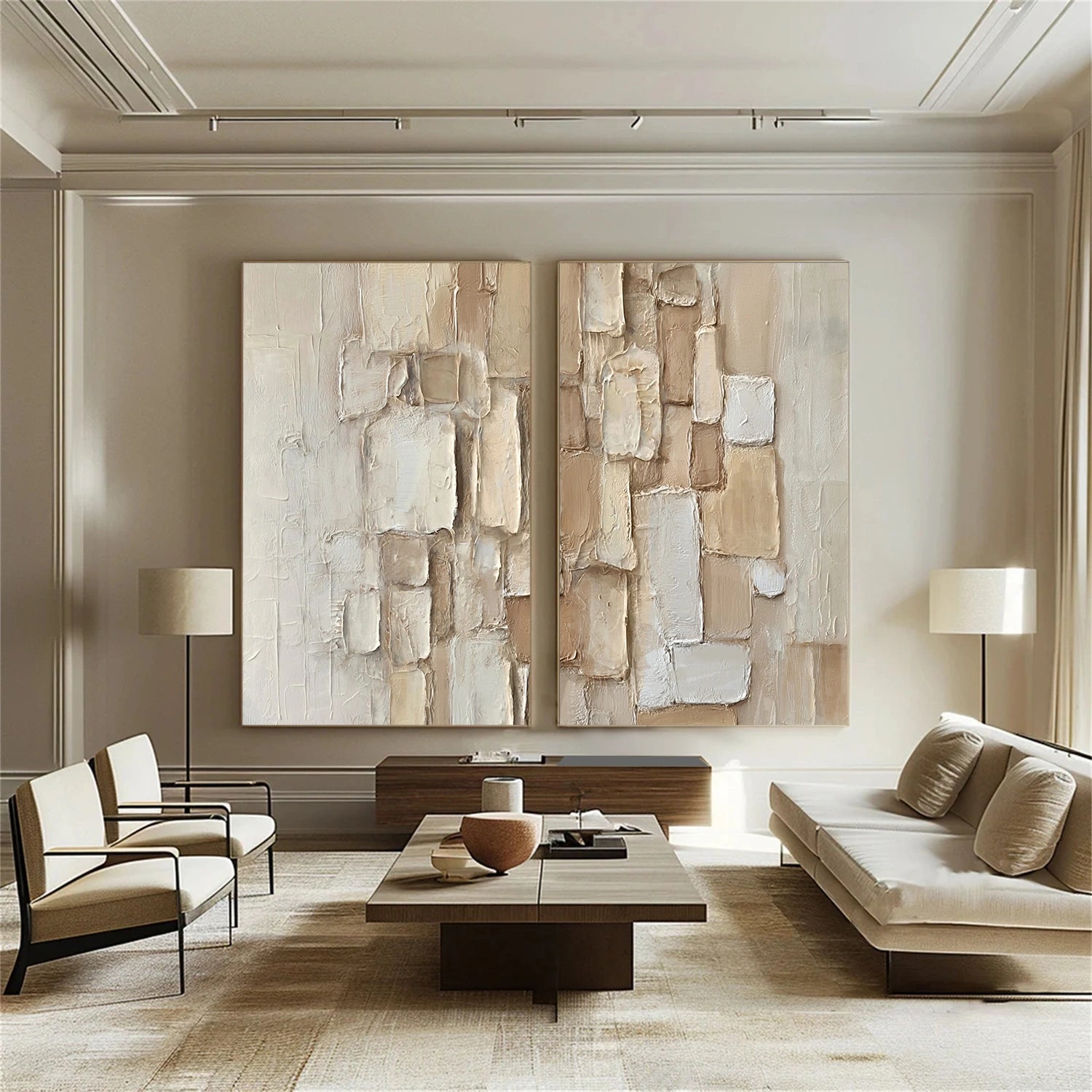 Beige Abstract Textured Set of 2 Wall Art #AB 576