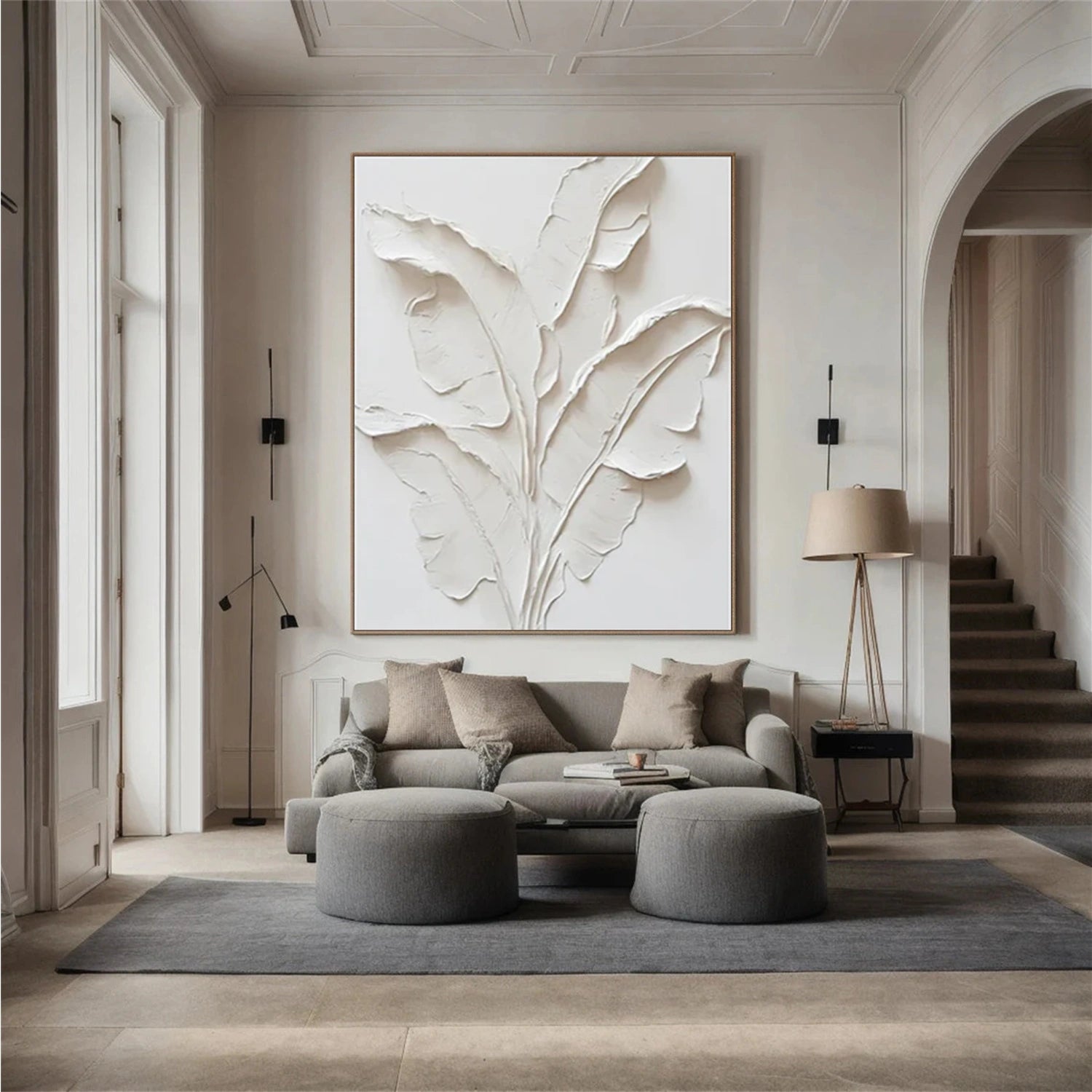 Beige Flower & Tree Abstract Texturte Canvas Art #FT 239