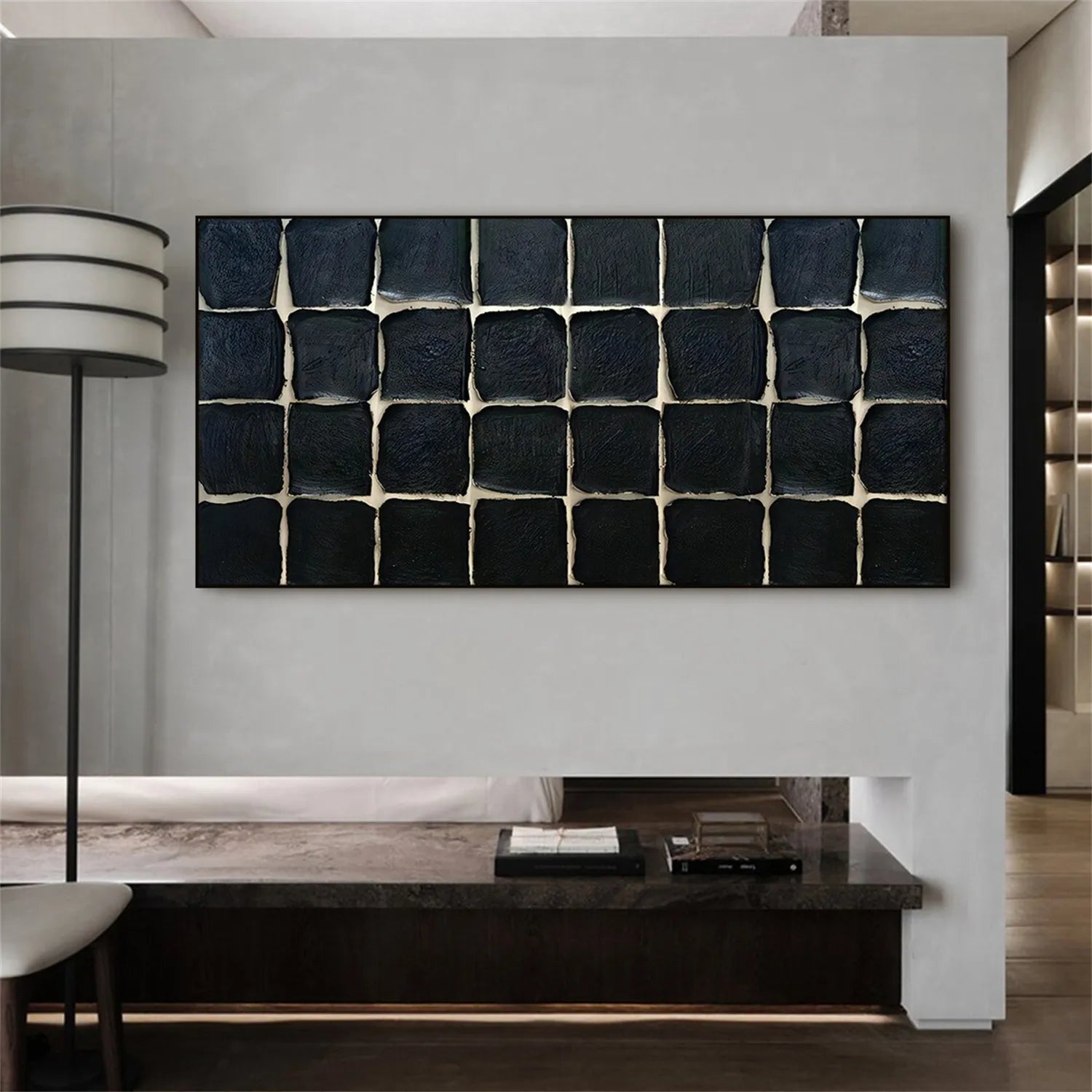 Black Plaster Art Minimalist Textured Painting #MZ109
