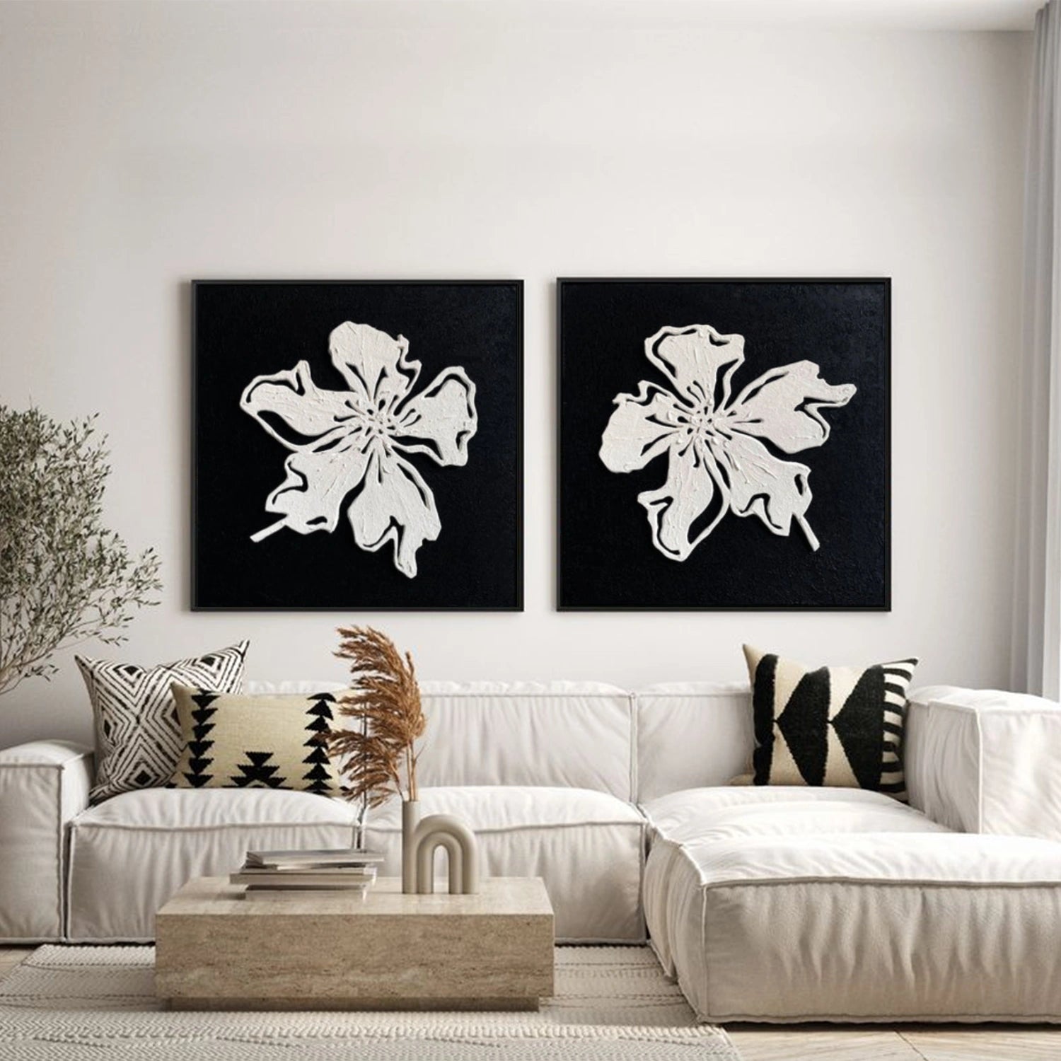 Flower & Tree Abstract Textured Canvas Square Set of 2 # FT 378