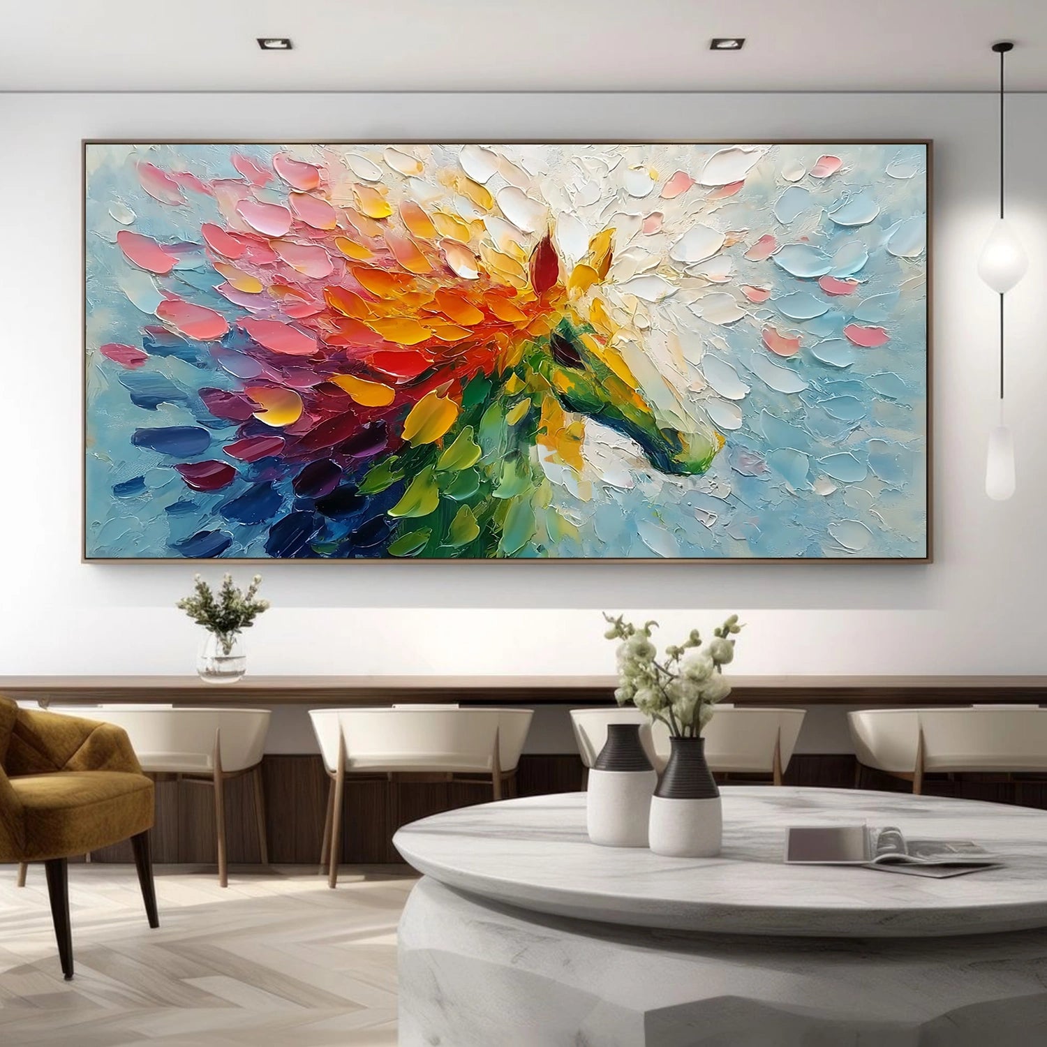 Colorful Abstract Horse Animal Textured Canvas Art #AP185