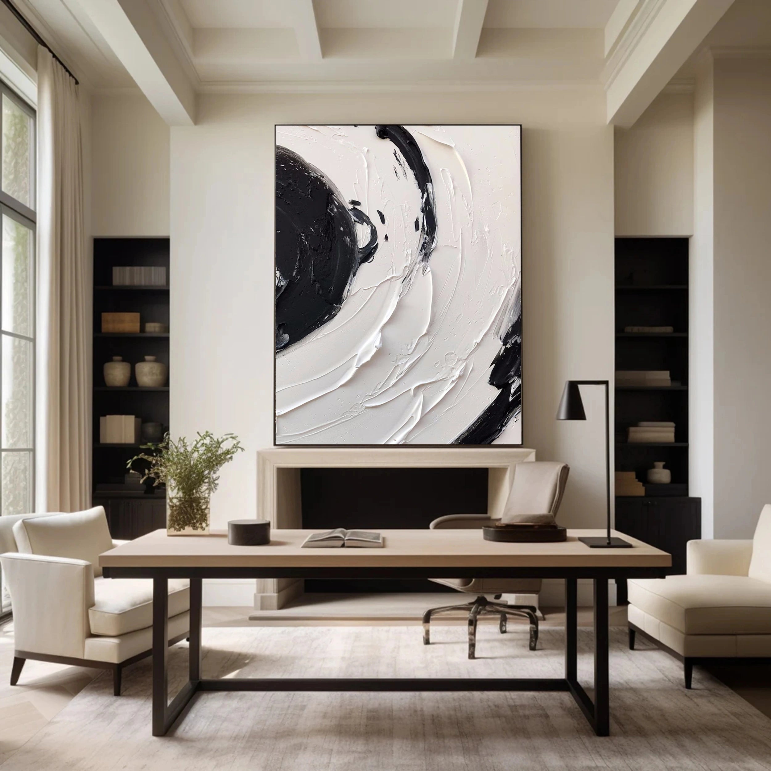 White & Black Minimalist Textured Painting Canvas #MM139