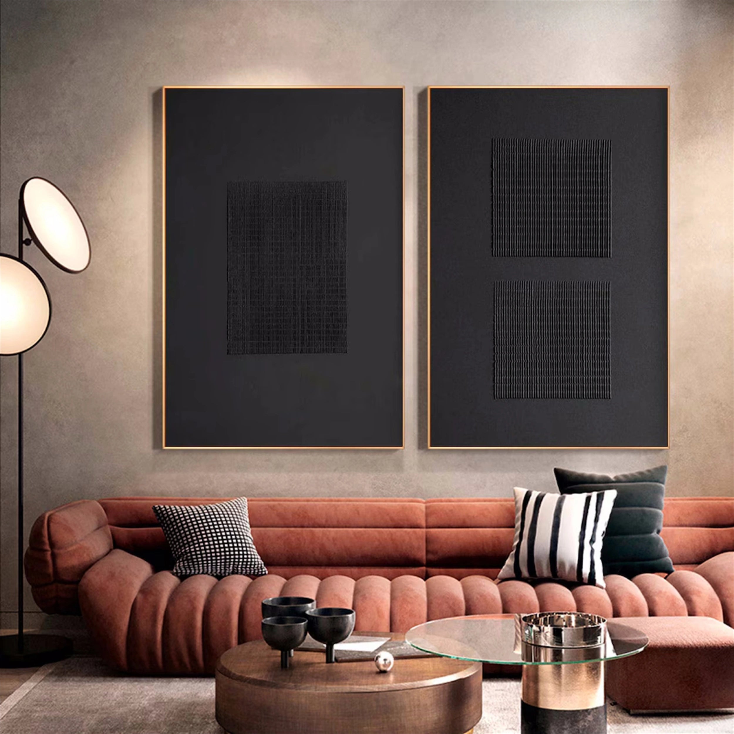 Black Minimalist Textured Paintings Canvas Set of 2 #MZ072