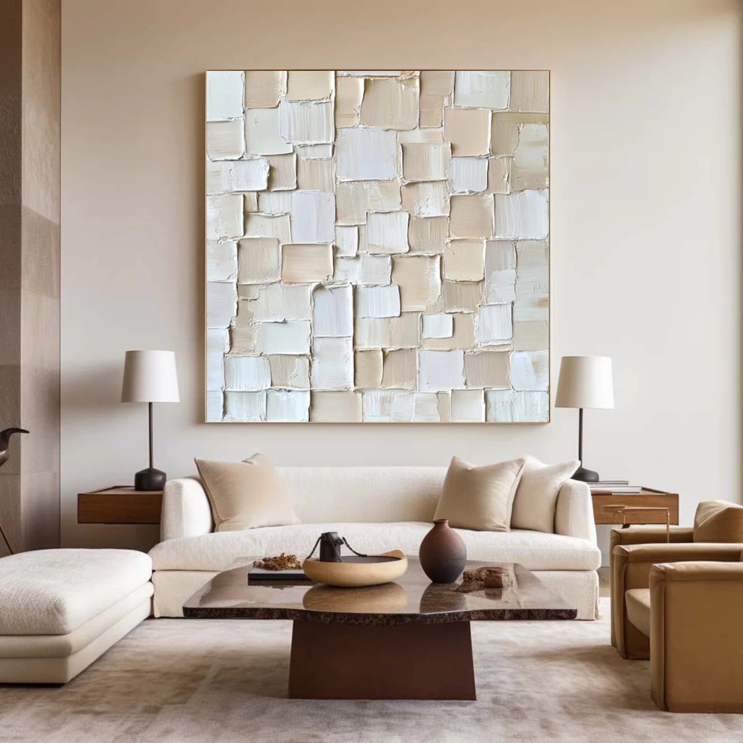 Beige & White Abstract Textured Wall Art #AB 547