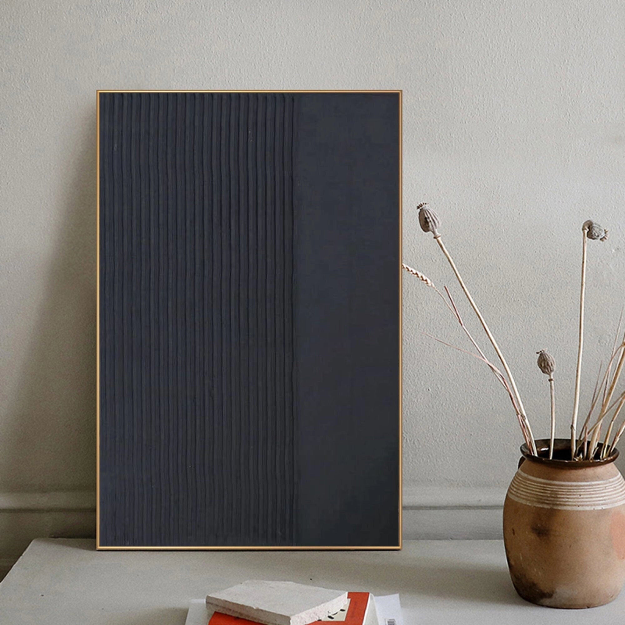 Black Minimalist Textured Painting Canvas #MZ021