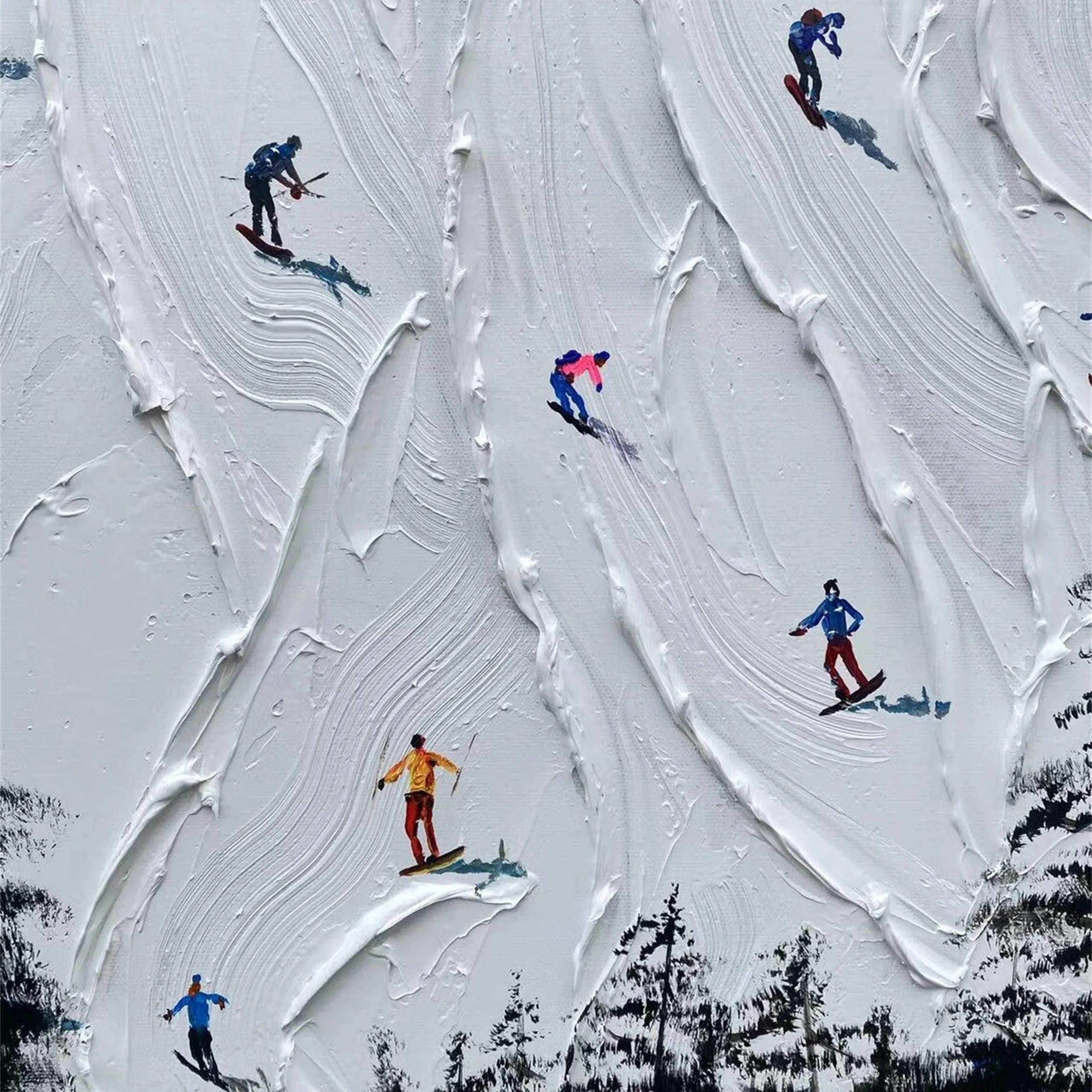 Skiing Sport Art Textured Painting Canvas #MM223