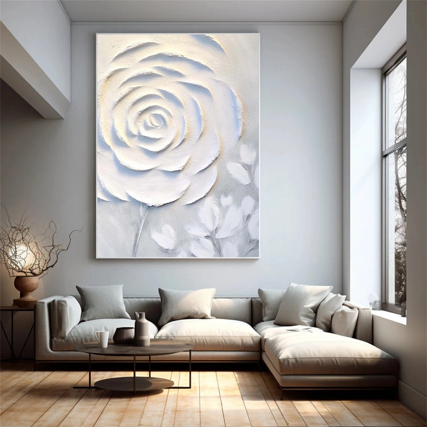 White Flower And Tree Abstract Texture Canvas Art #FT 237