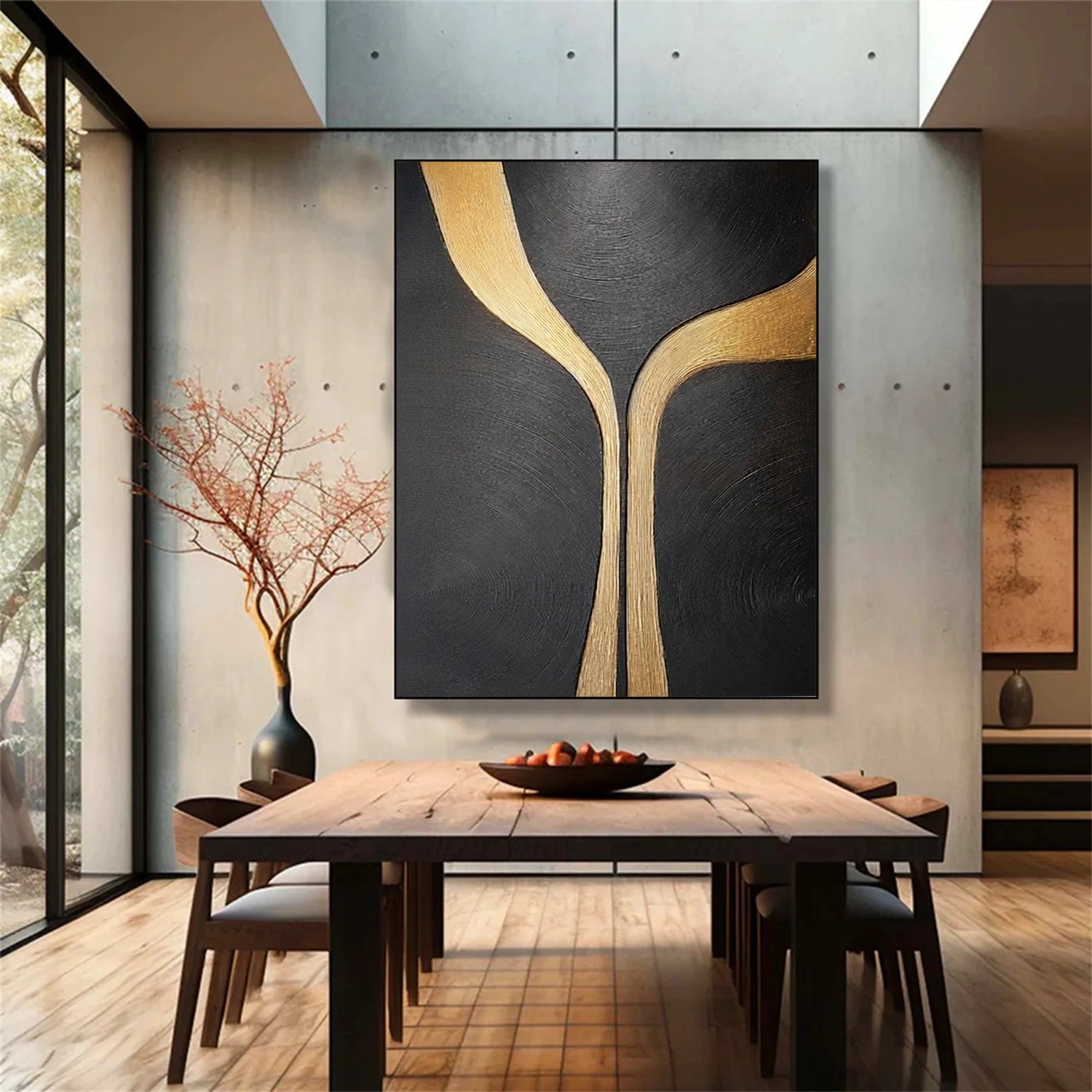 Black & Gold Minimalist Textured Canvas # MM433