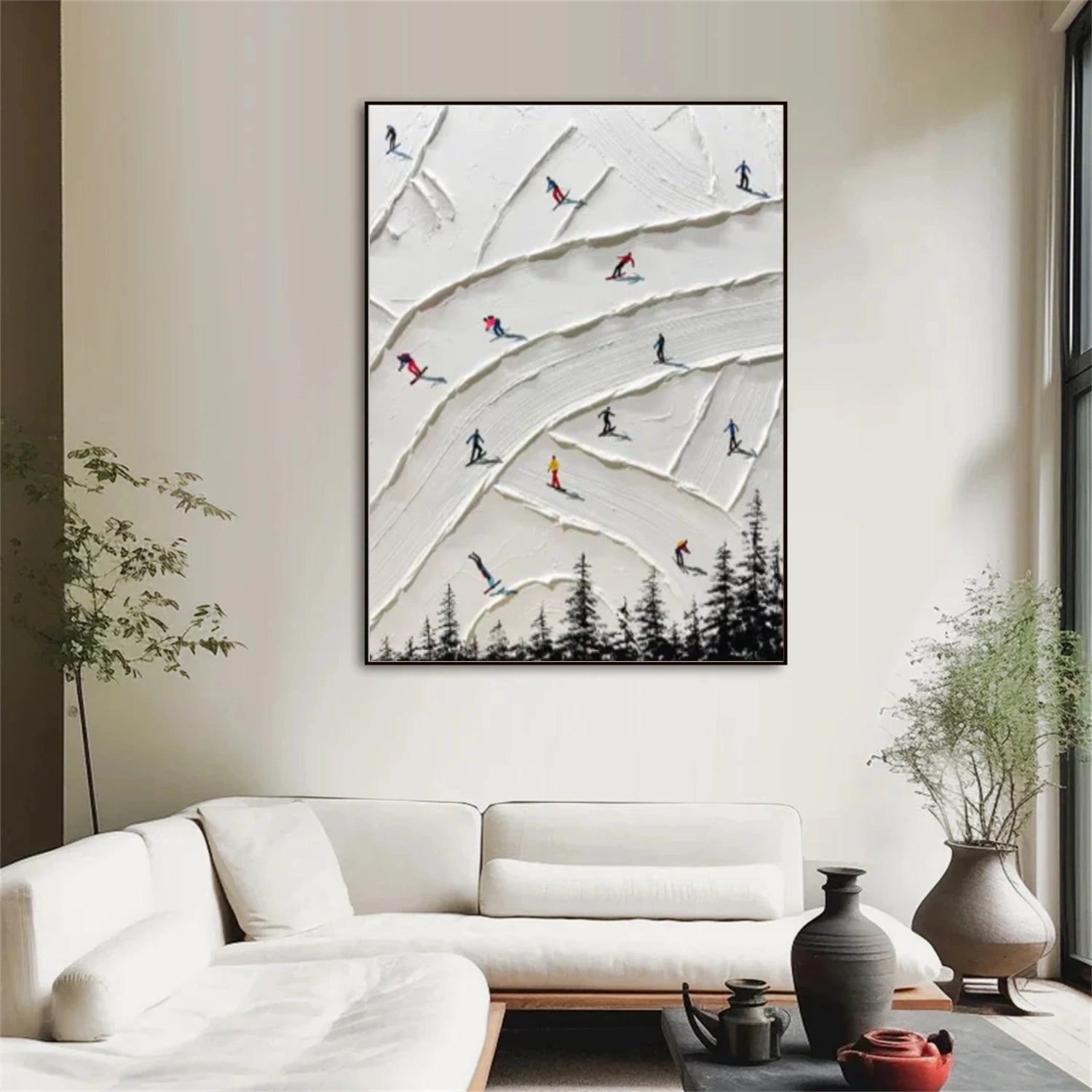 Skiing Sport Art Textured Painting Canvas # SA055