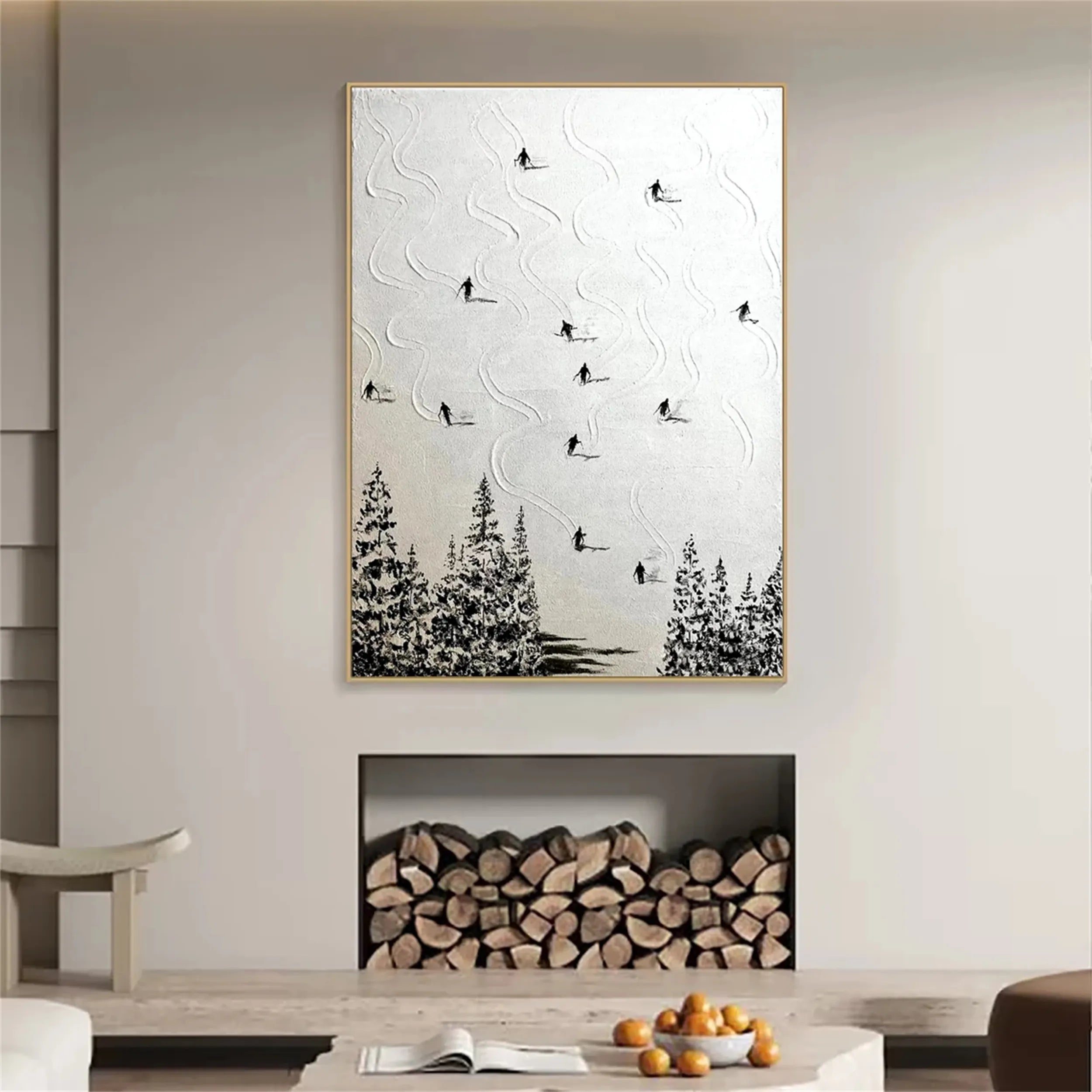 Skiing Sport Art Textured Painting Canvas #MM217