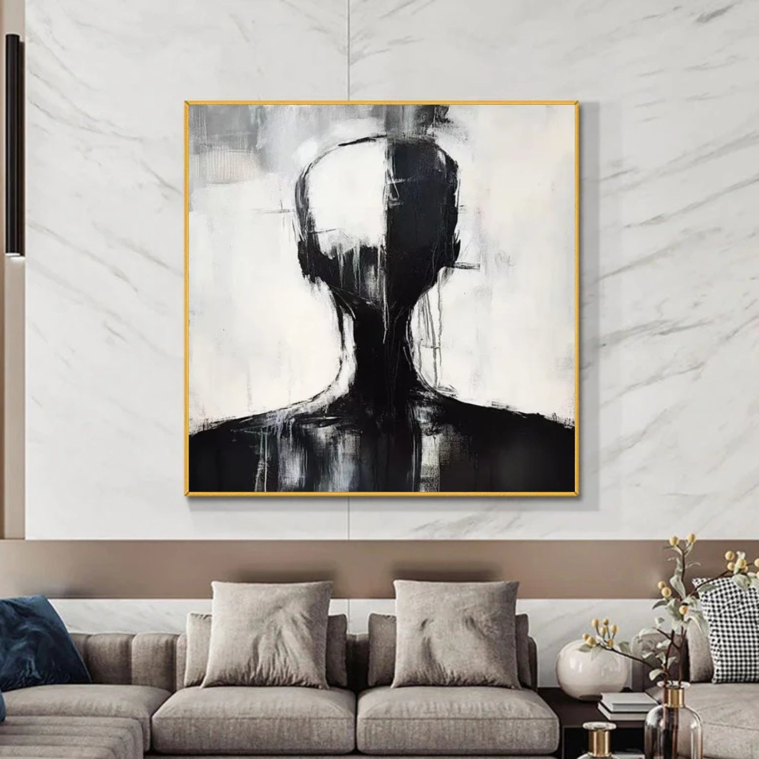 White & Black Abstract Portrait Wall Art #PT024