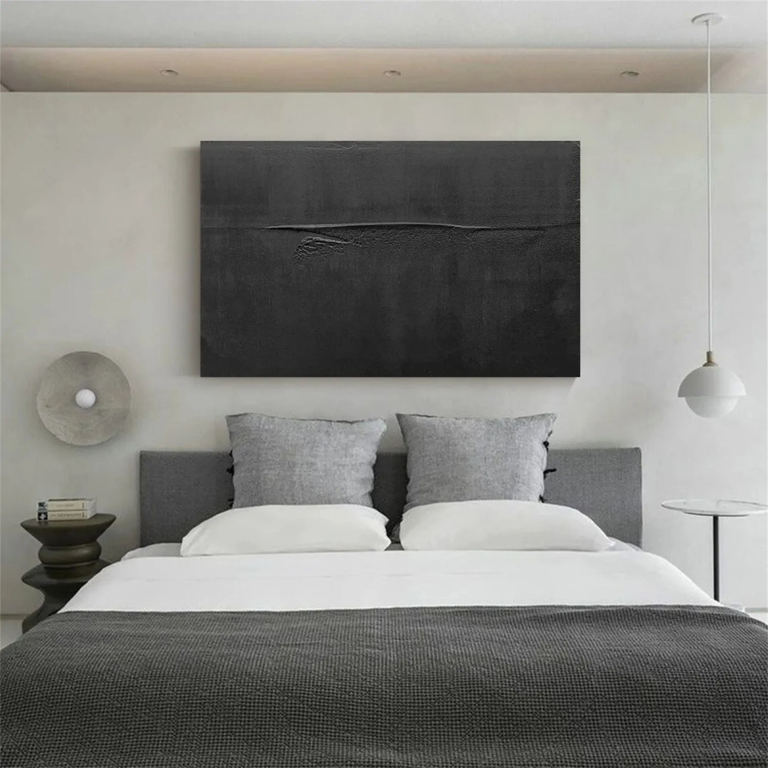 #CL-Custom Size Black Minimalist Textured Painting Canvas #MZ115