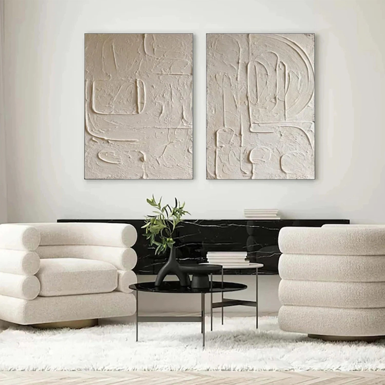 Beige Abstract Textured Set of 2 Wall Art #AB 555