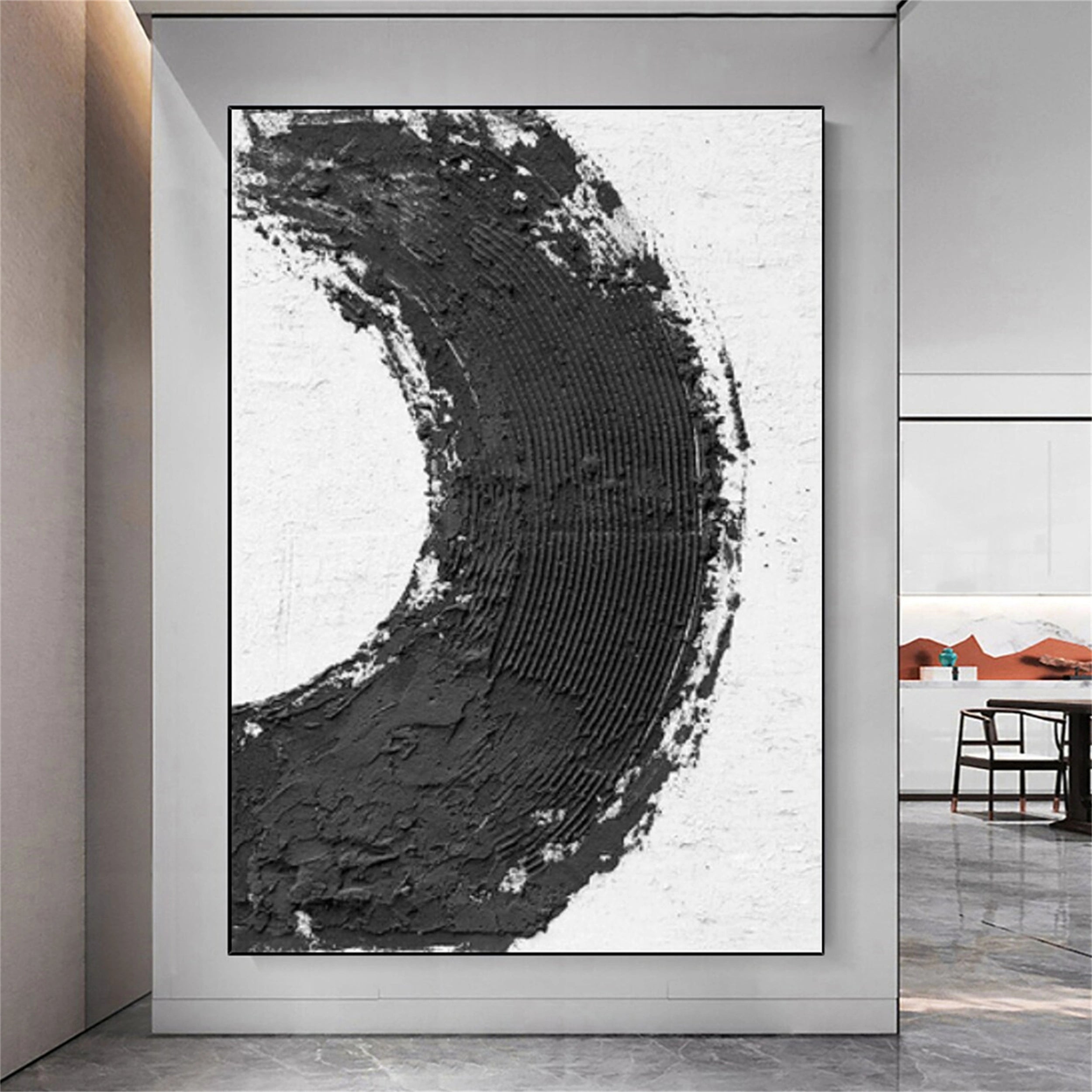 Black White Textured Minimalist Wall Art #MZ067