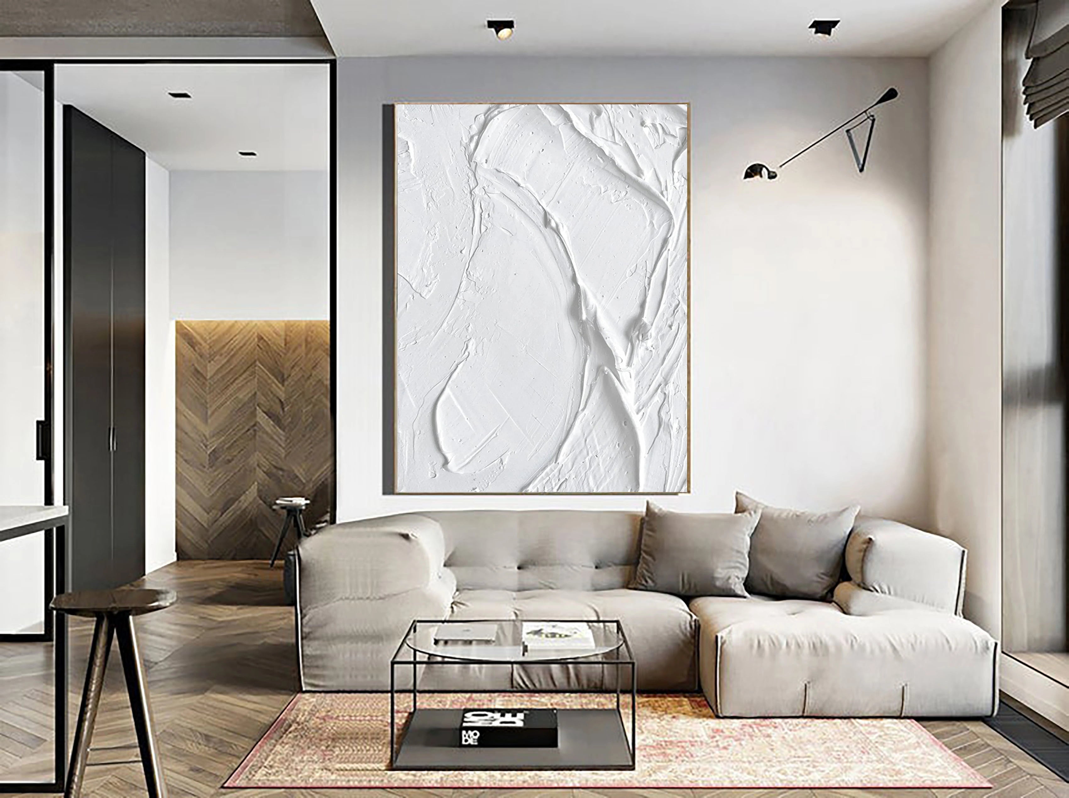 White Minimalist Textured Painting Canvas #MM028