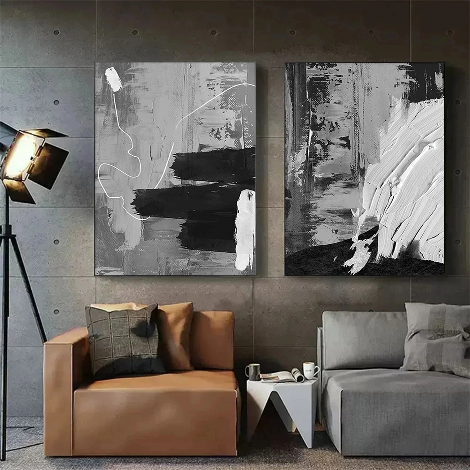 White and Black Minimalistic Texture Canvas Art Set of 2 #MZ153