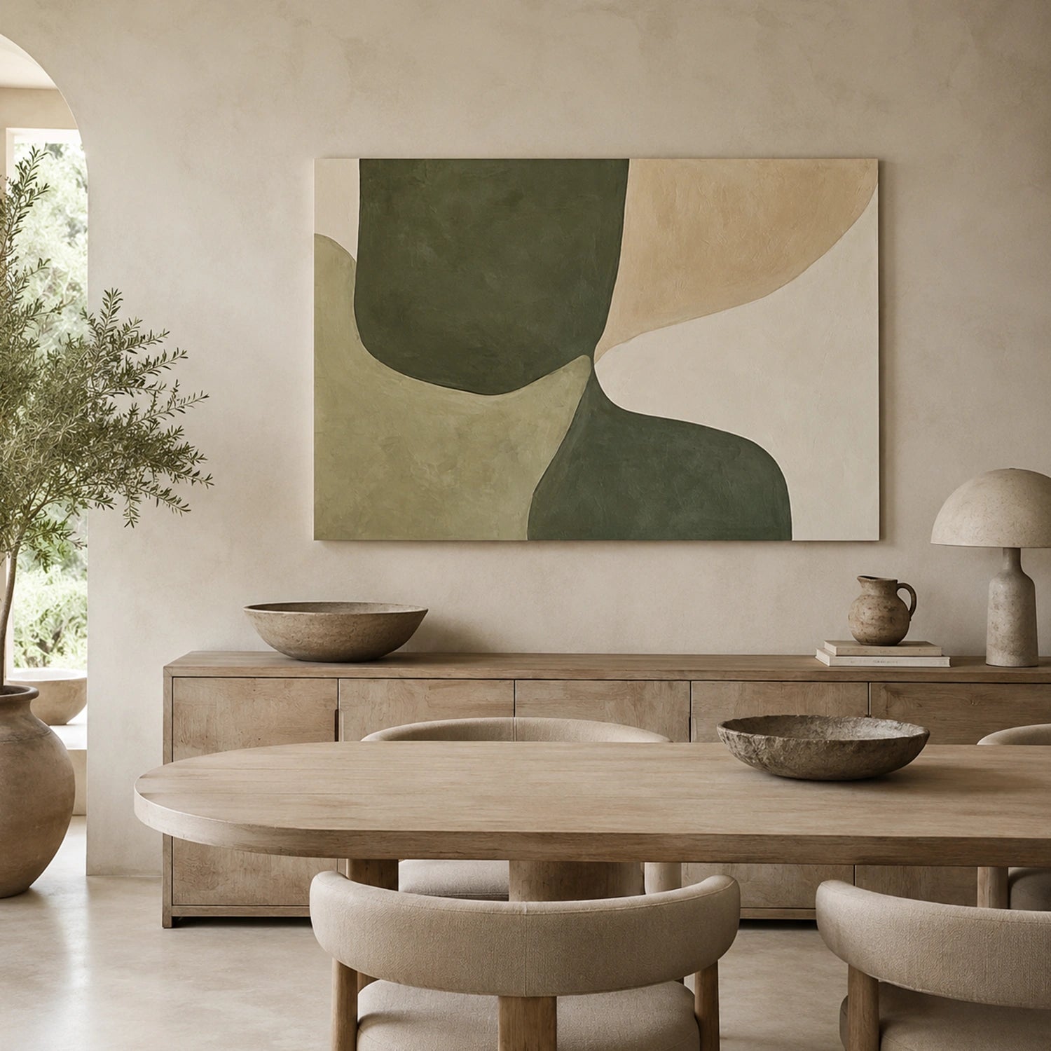 Beige & Green Abstract Wall Art #BG146