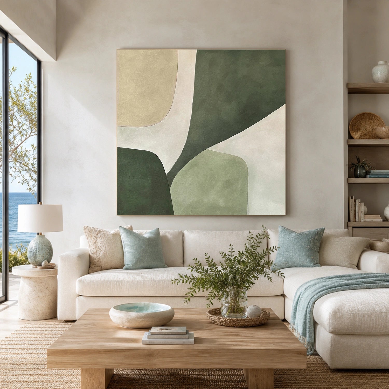 Beige & Green Abstract Wall Art #BG145
