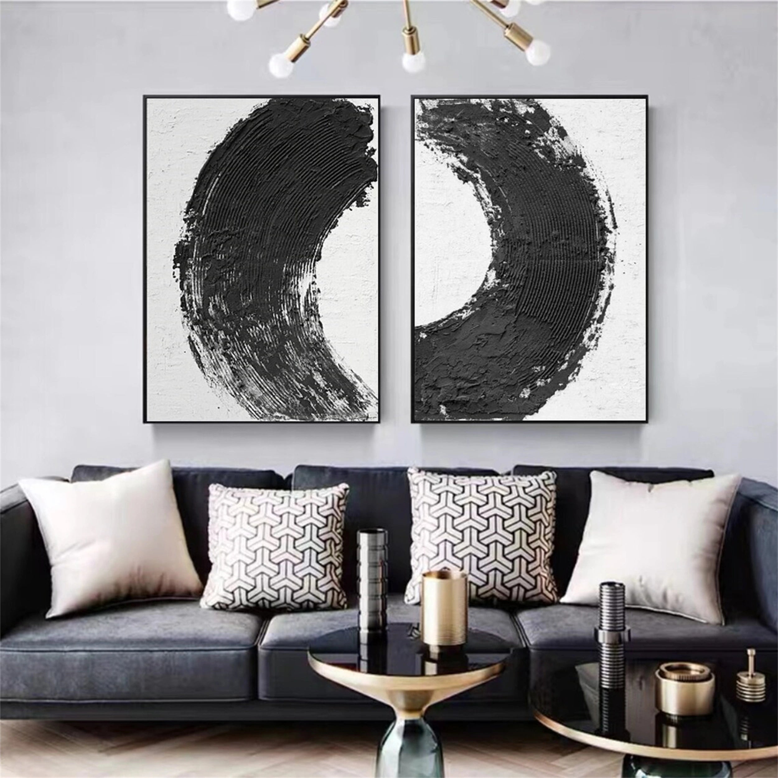 Black White Textured Minimalist Wall Art Set of 2 #MZ070