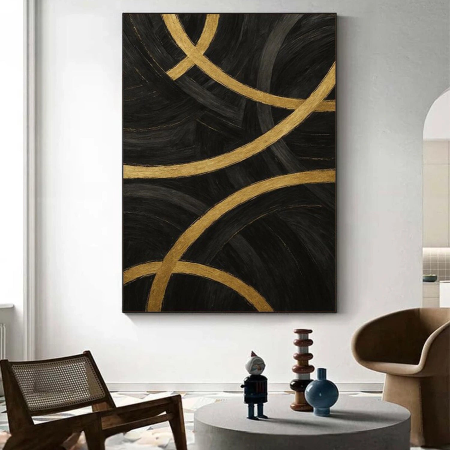 Black & Gold Minimalist Textured Canvas Art #MM378