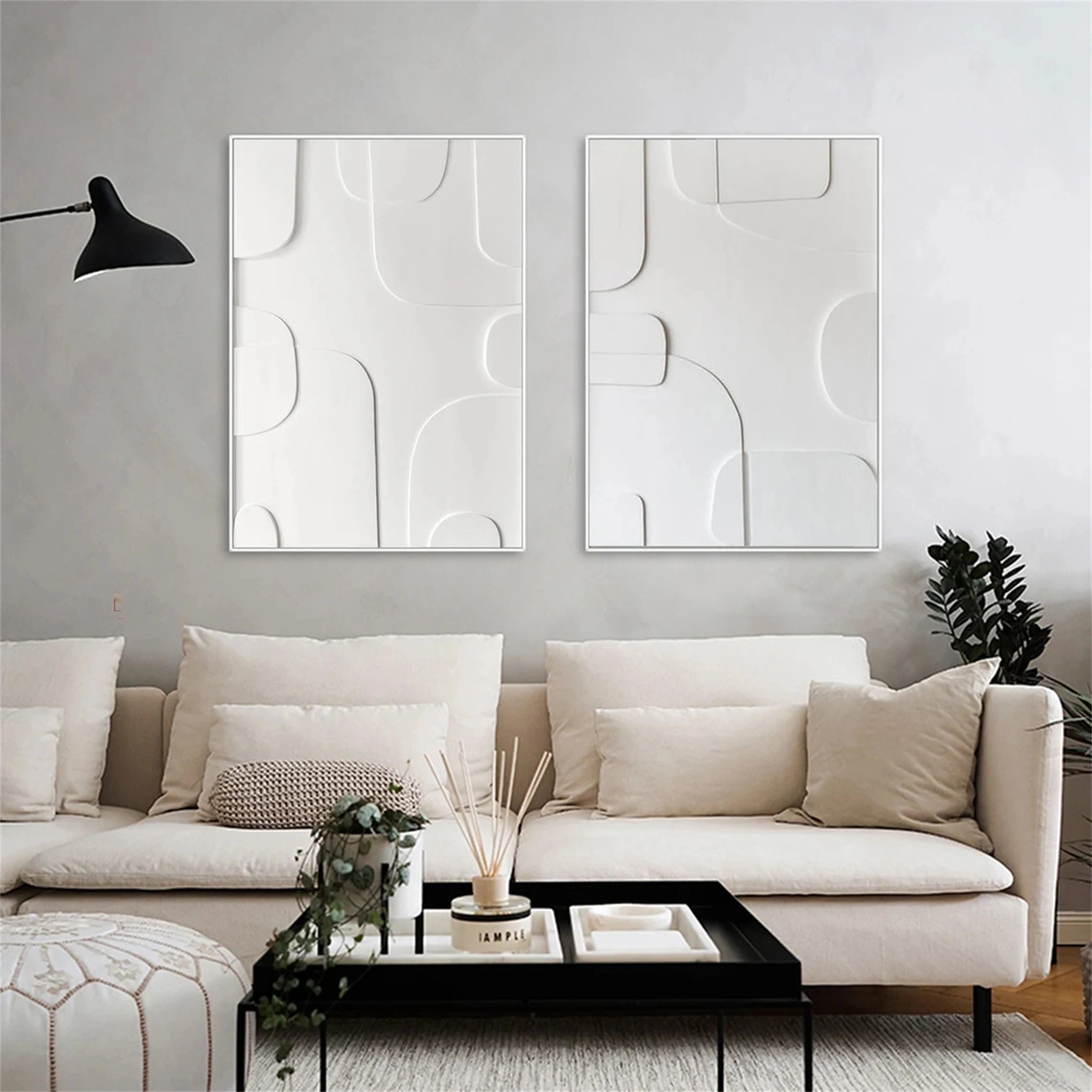 White Minimalist Textured Paintings Canvas Set of 2 #MM147