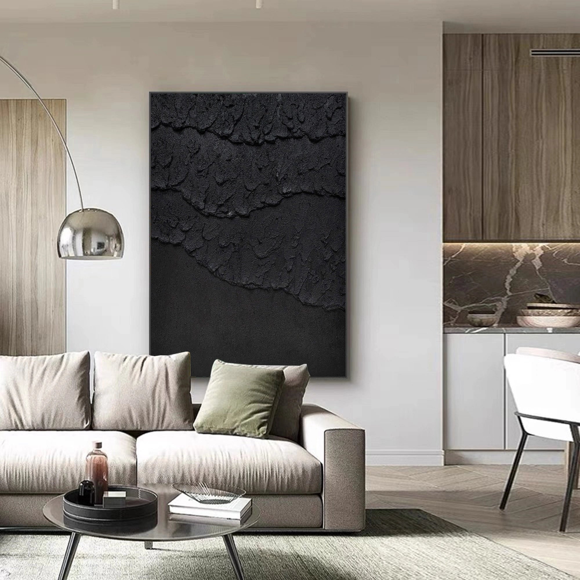 Black Plaster Art Minimalist Textured Painting #MZ017