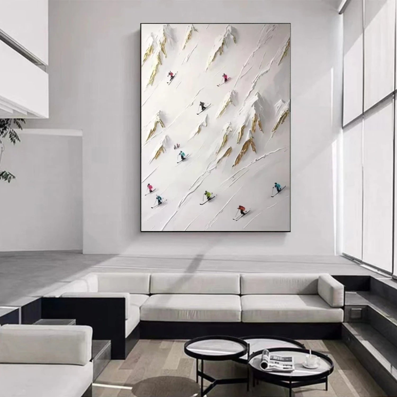 Beige Skiing Sport Art Textured Painting Canvas # SA035