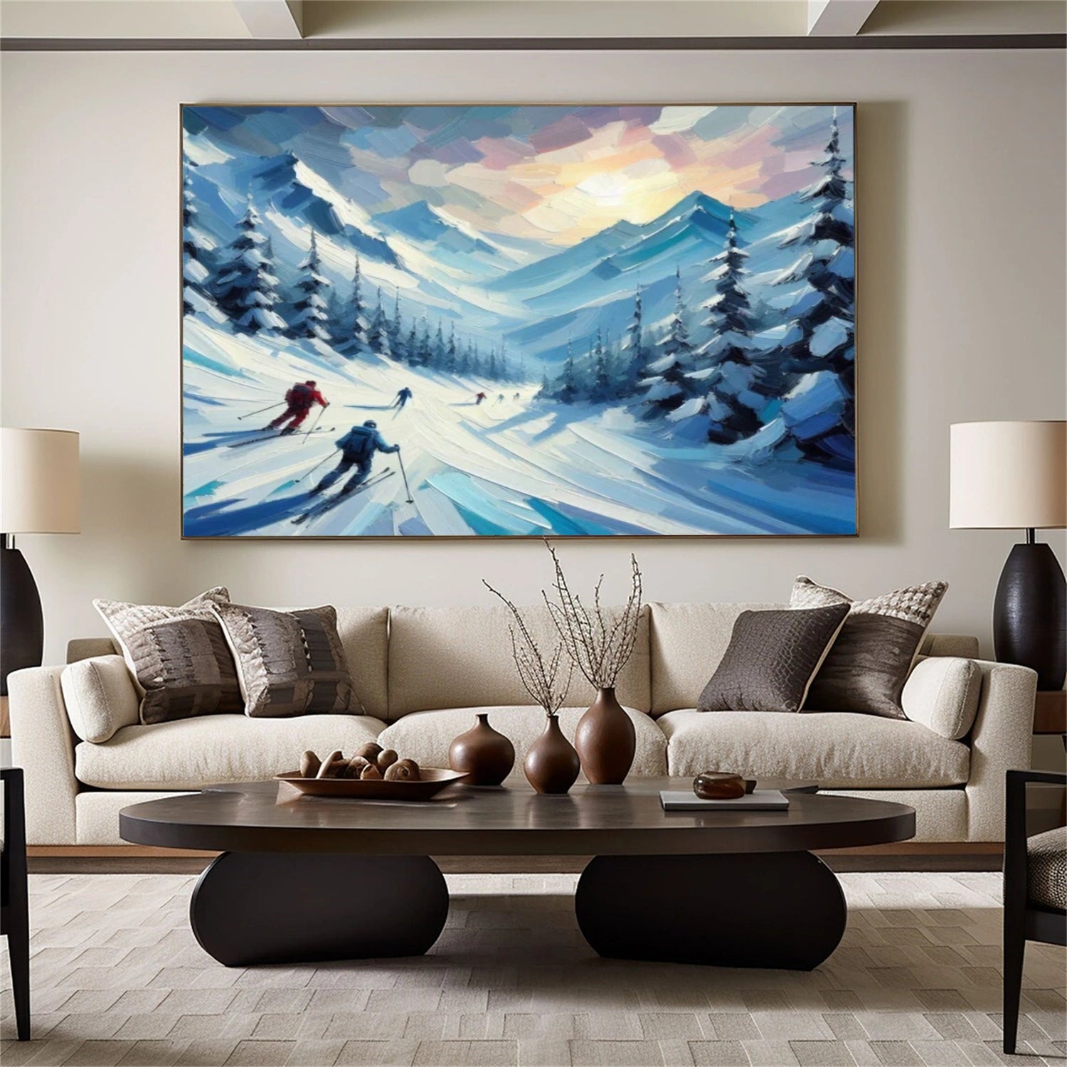 Skiing Sport Art Textured Painting Canvas # SA039