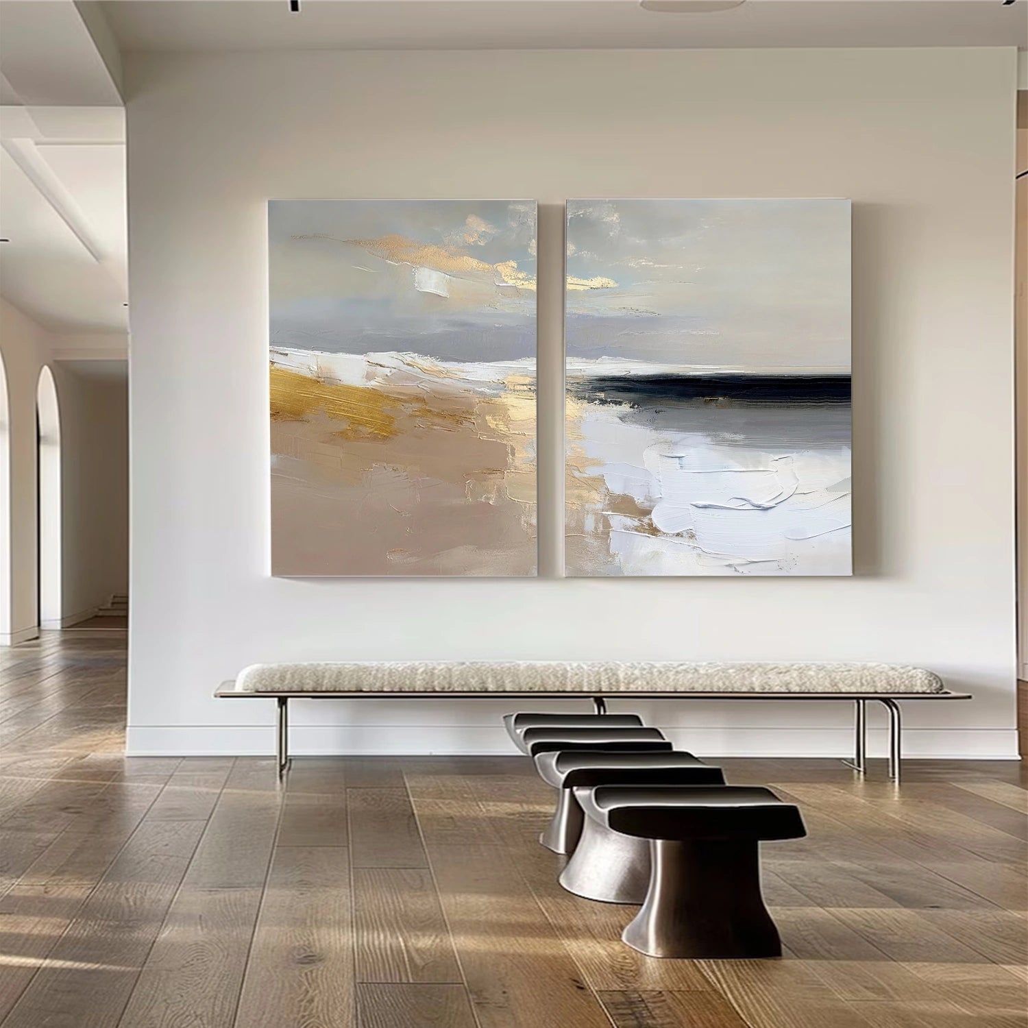 Ocean And Sky Abstract Textured Canvas Art Set of 2 #OS355