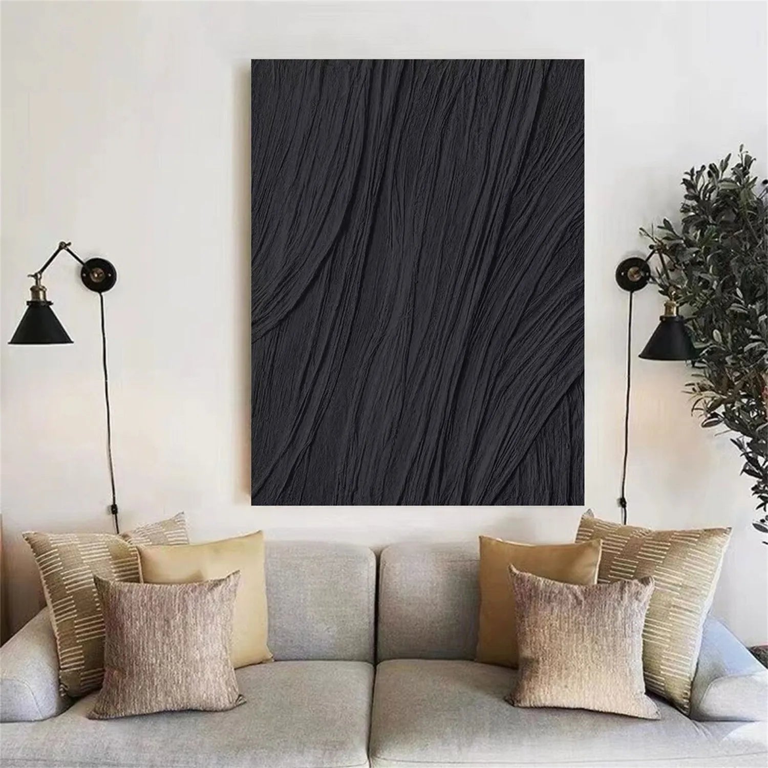 Black Minimalist Textured Painting Canvas #MZ097