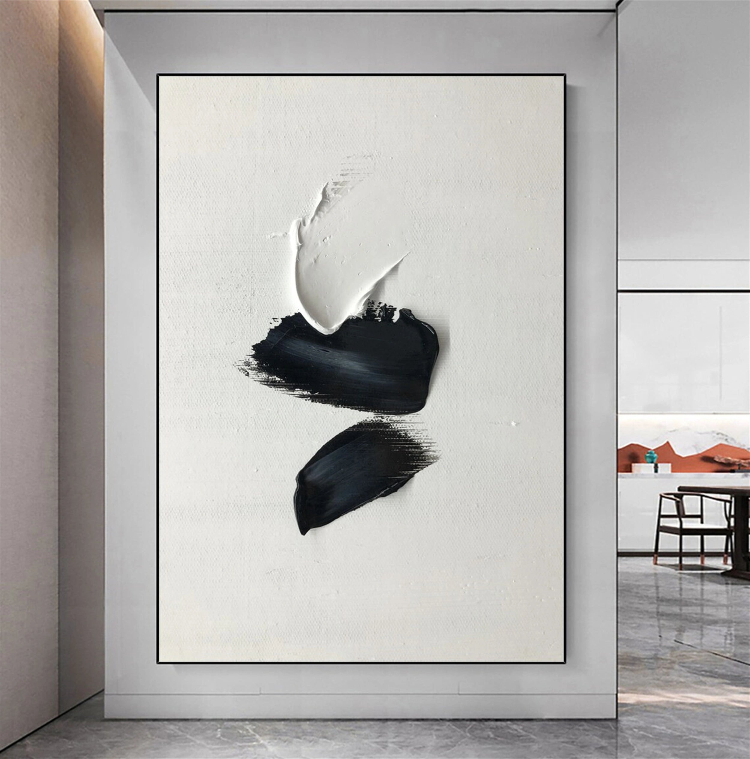 White & Black Minimalist Textured Painting Canvas #MM136