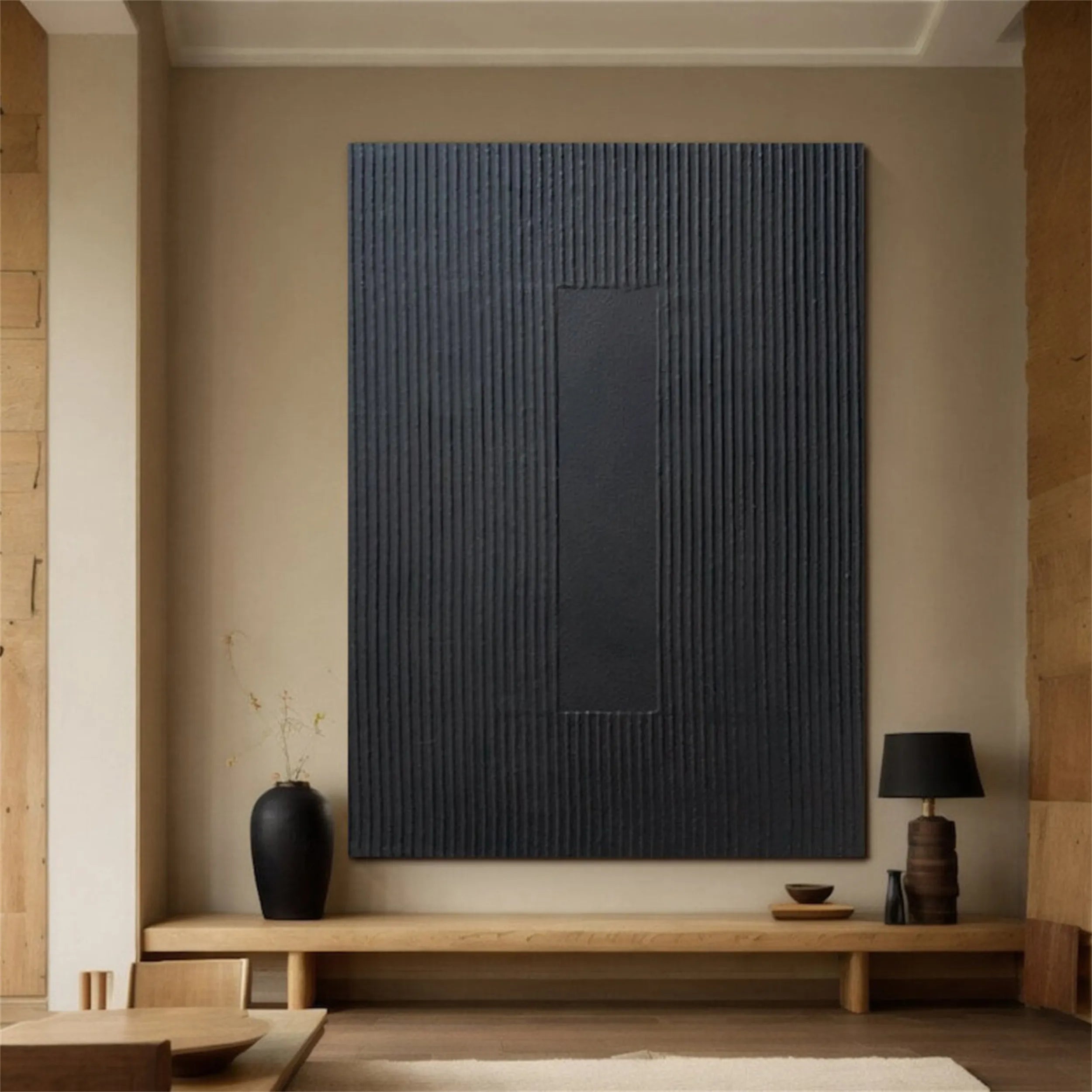 Black Minimalist Textured Painting Canvas #MZ086