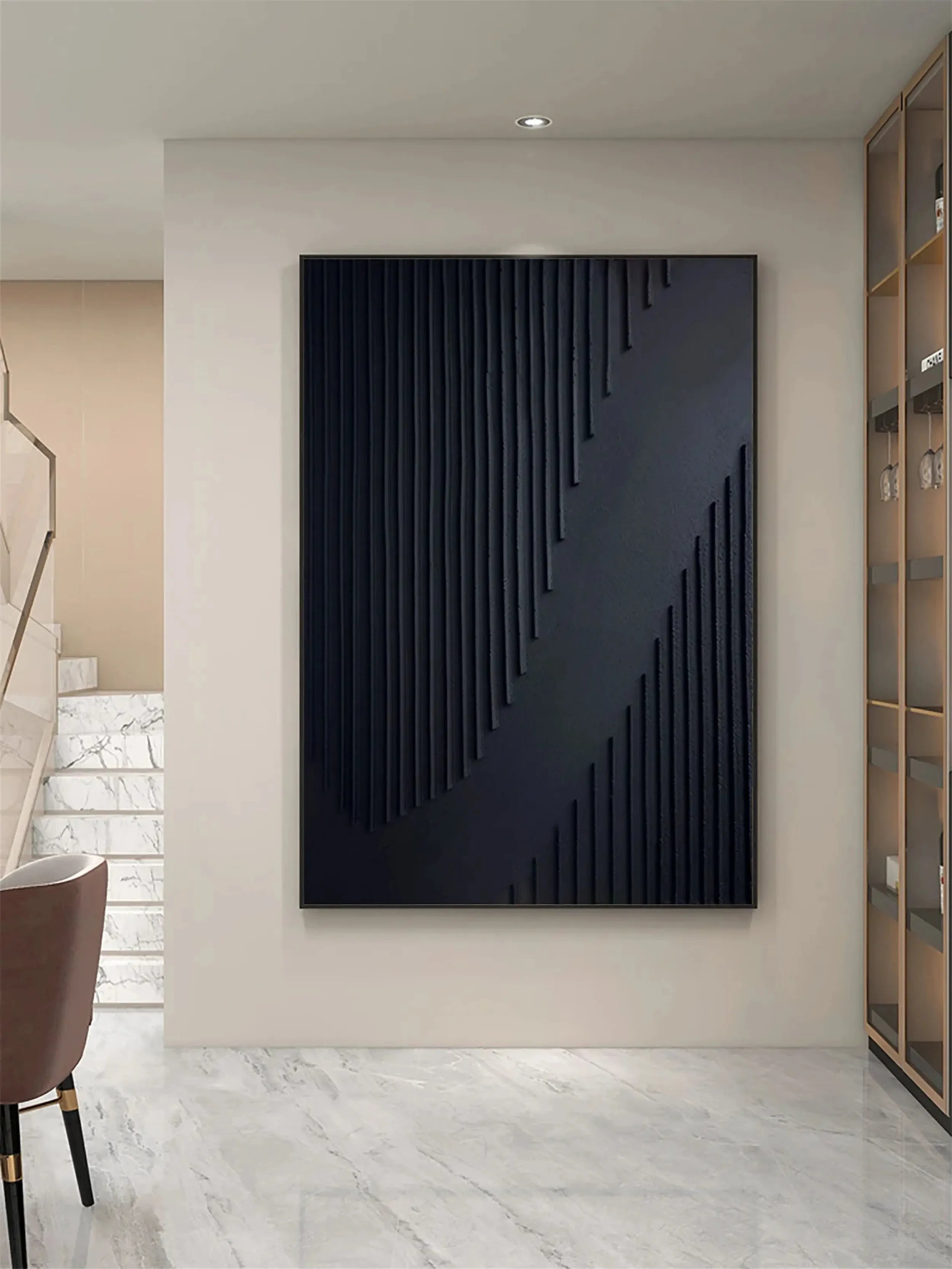 Black Minimalist Textured Painting Canvas #MZ081