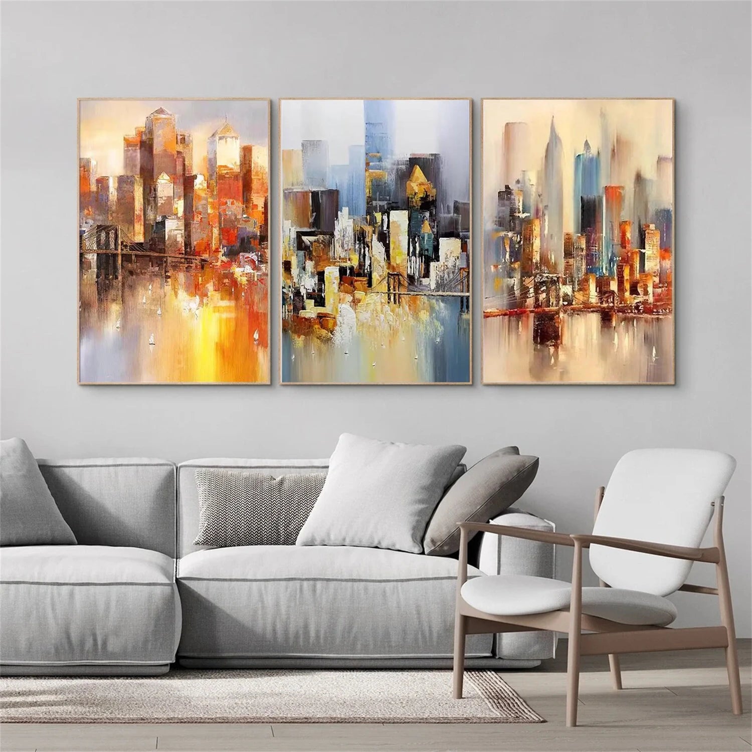Colorful Abstract Urban Set of 3 Landscape Painting #UL 038